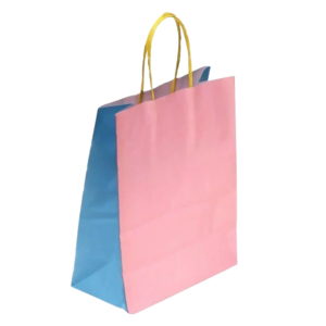 SACOLA PAPEL KRAFT BRANCO CHAP ROSA/AZUL 17,5X8,5X21,5 C/10